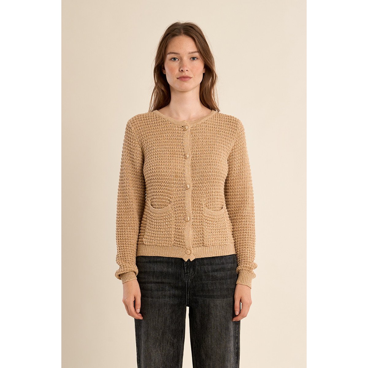 Cardigan en maille, col rond gold, MOLLY BRACKEN