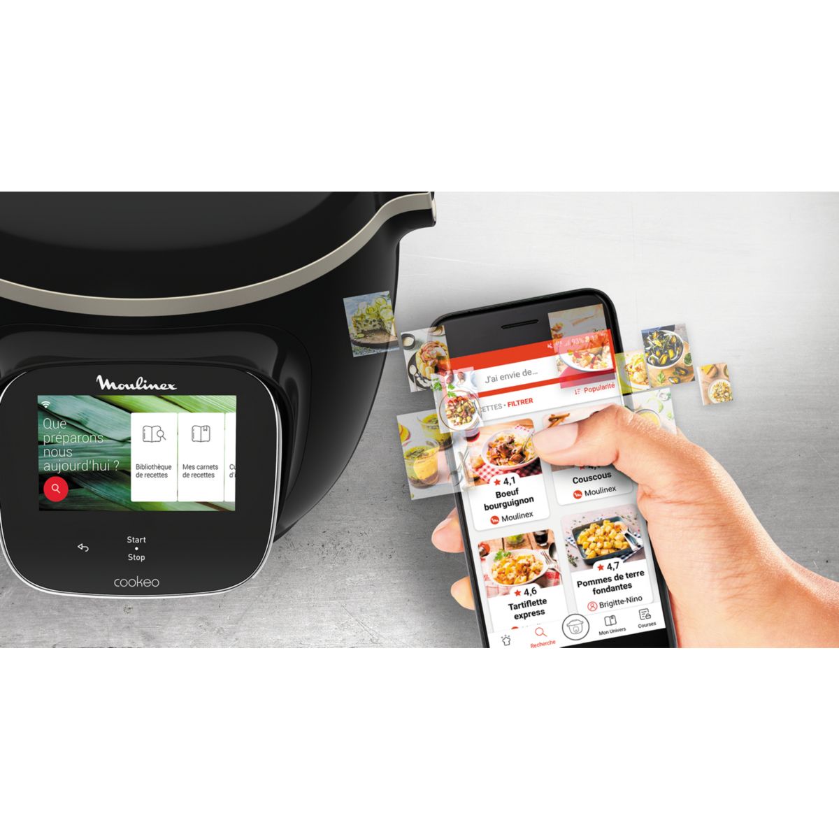 Cookeo YY5479FB noir Touch Wifi 6 L, 3 modes de cuisson + Extra Crisp couleur unique, MOULINEX