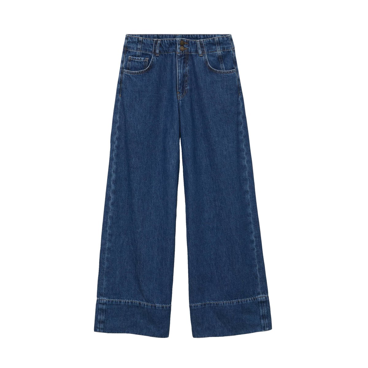 Jeans loose taille haute en coton denim used, BONOBO