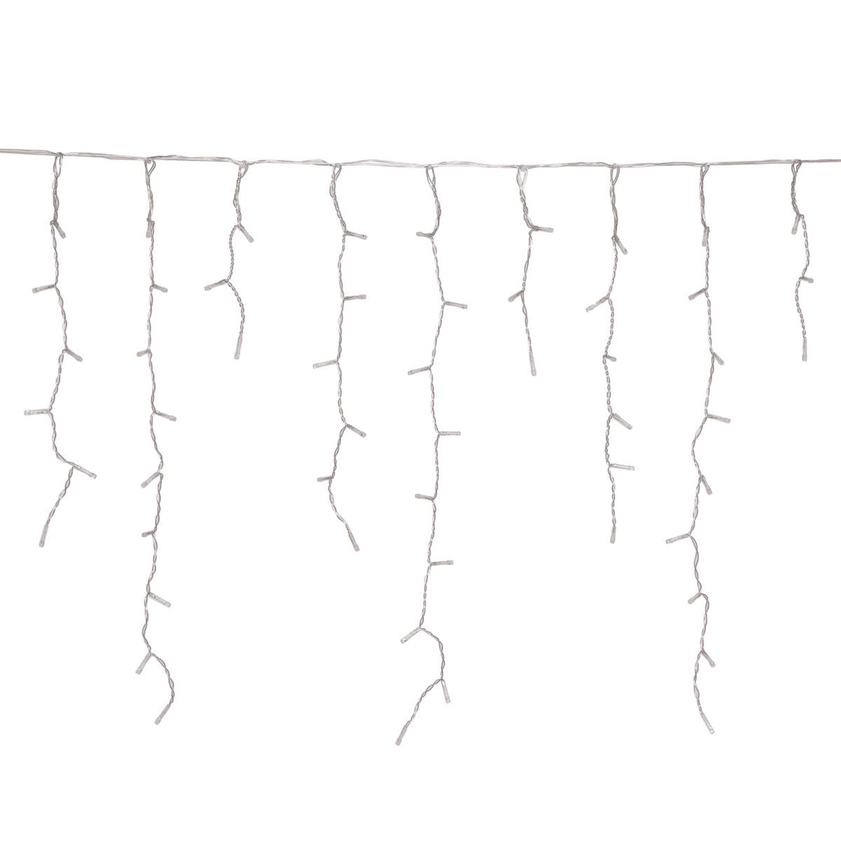 Rideau lumineux stalactite d'extérieur 2 m 120 LED blanc froid 8 fonctions avec minuteur à piles blanc froid, FEERIC LIGHTS & CHRISTMAS