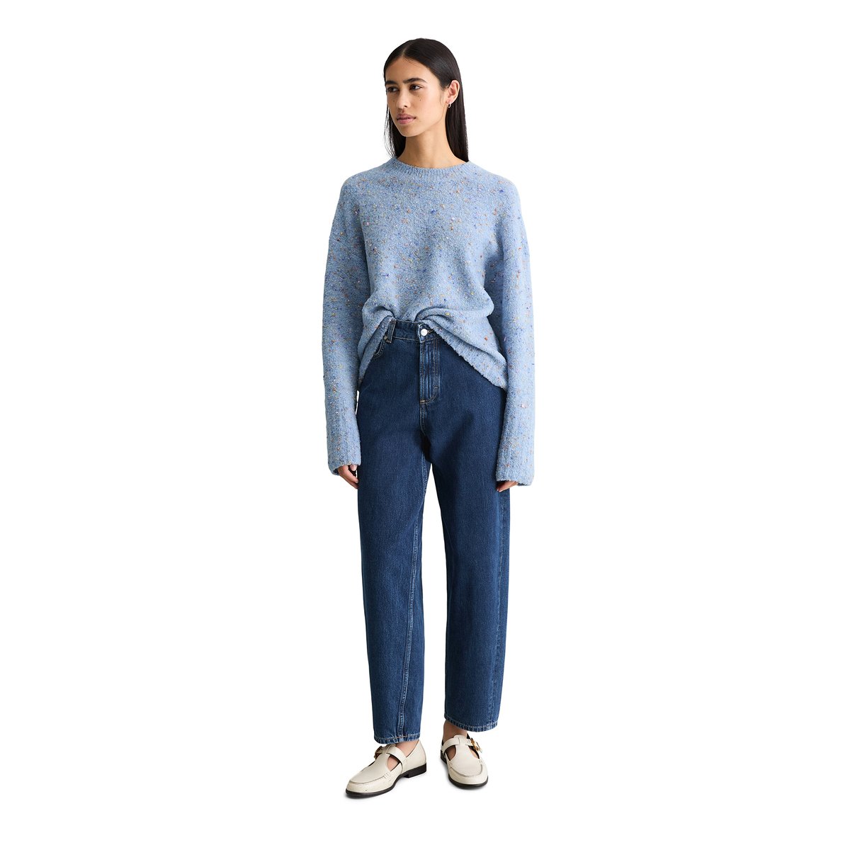 Pull bouclé oversize en mélange de laine vierge et de viscose bleu clair, MARC O’POLO DENIM