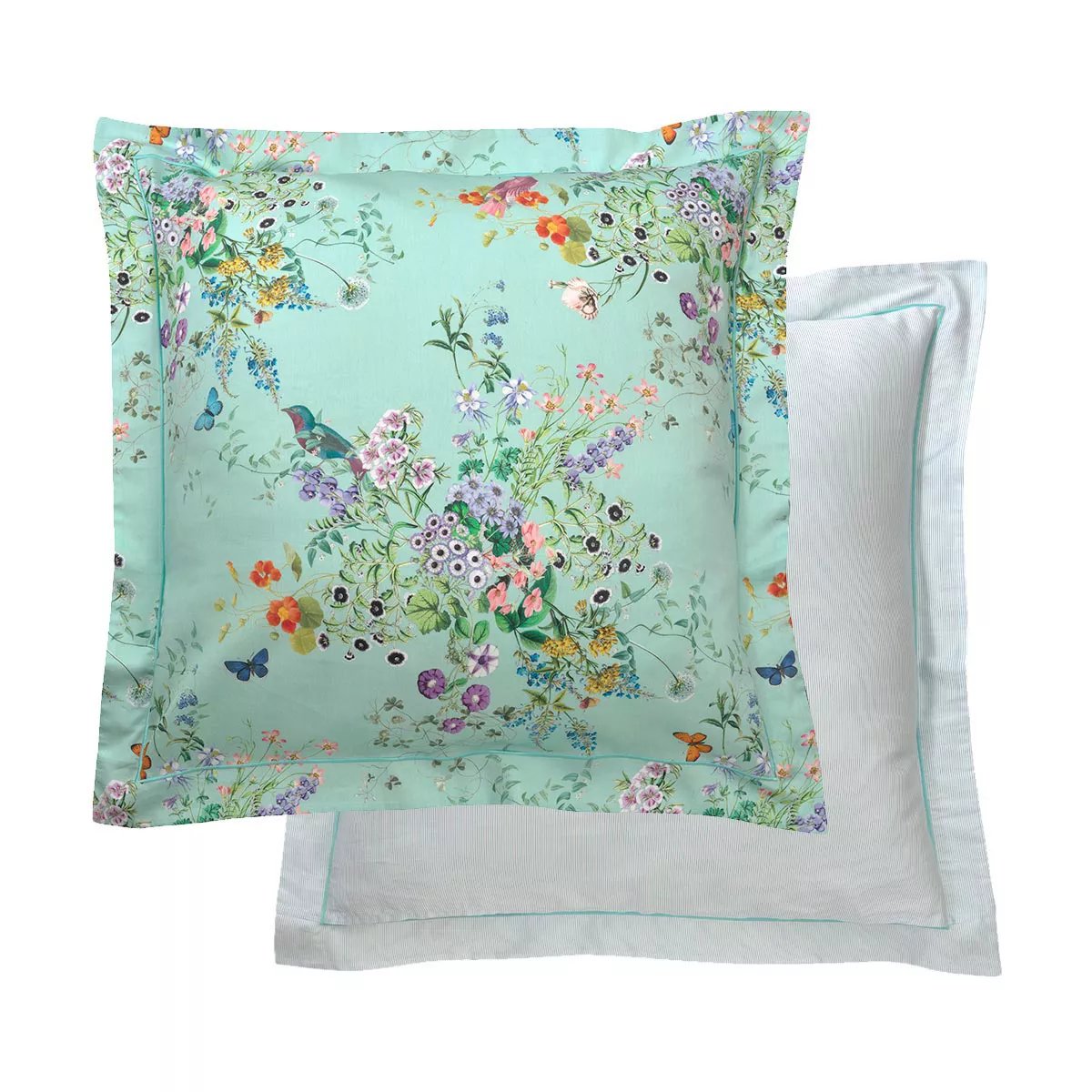Taie d'oreiller satin de coton LE PRINTEMPS azur, GARNIER THIEBAUT