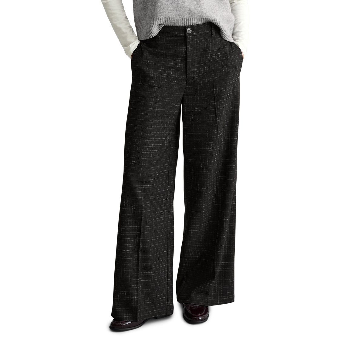Pantalon sur mesure à carreaux en mélange polyester-viscose noir, MARC O’POLO DENIM