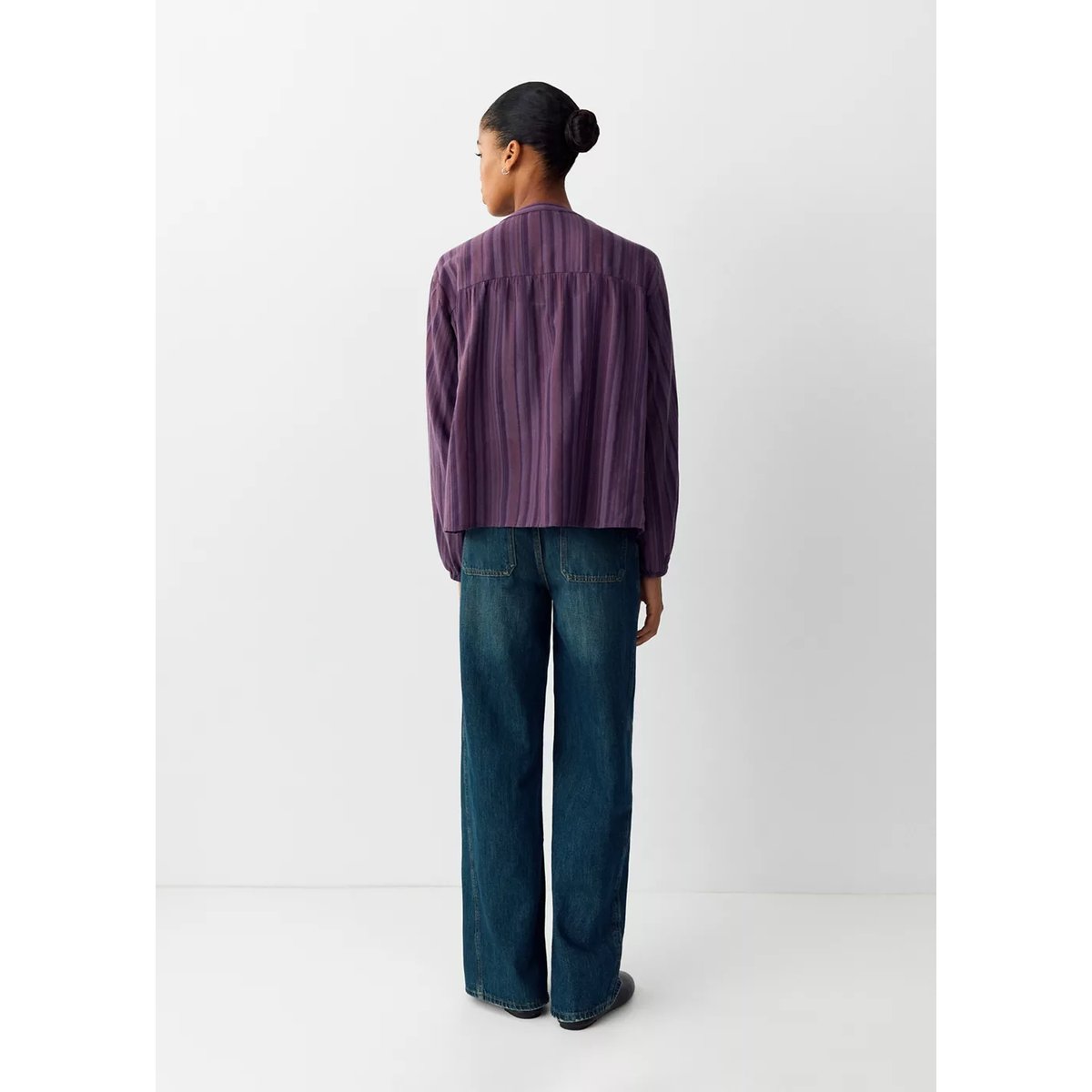 Blouse en coton rayée avec détail froncé lilas, MANGO TEEN