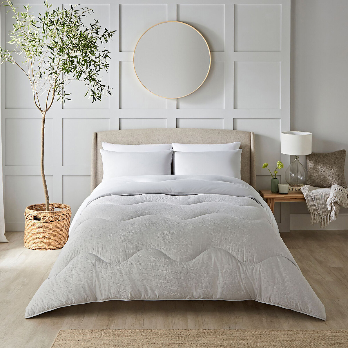 4.5 Tog Seersucker Coverless Duvet and Pillowcase Set grey, NIGHT LARK