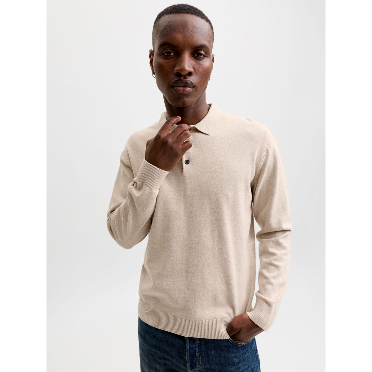 Polo Tricoté grise - moonbeam, JACK & JONES