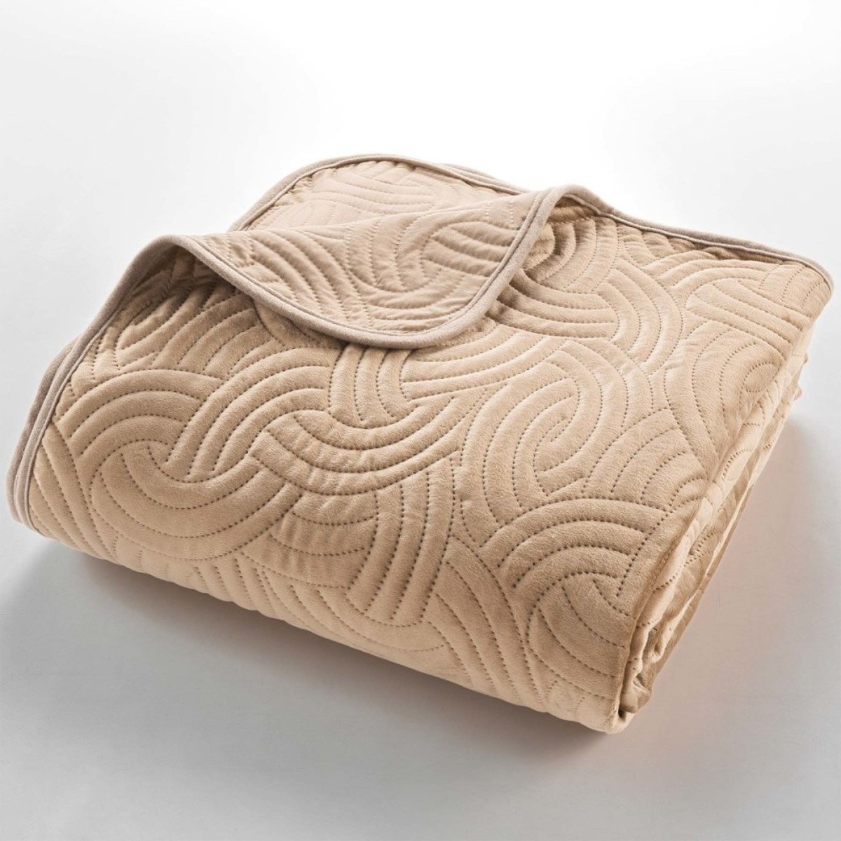 Couvre-lit 2 personnes matelassé 240x260 + 2 taies SOLANGE Lin beige, DECORATIE