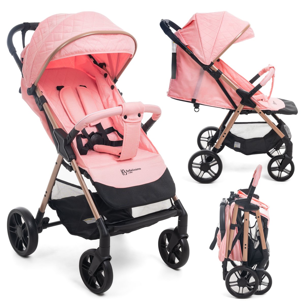 Poussette Bébé Canne Ultra Compacte – Légère – Pliage à Une Main – Noix - rose couleur unique, BEBELISSIMO J'AIME