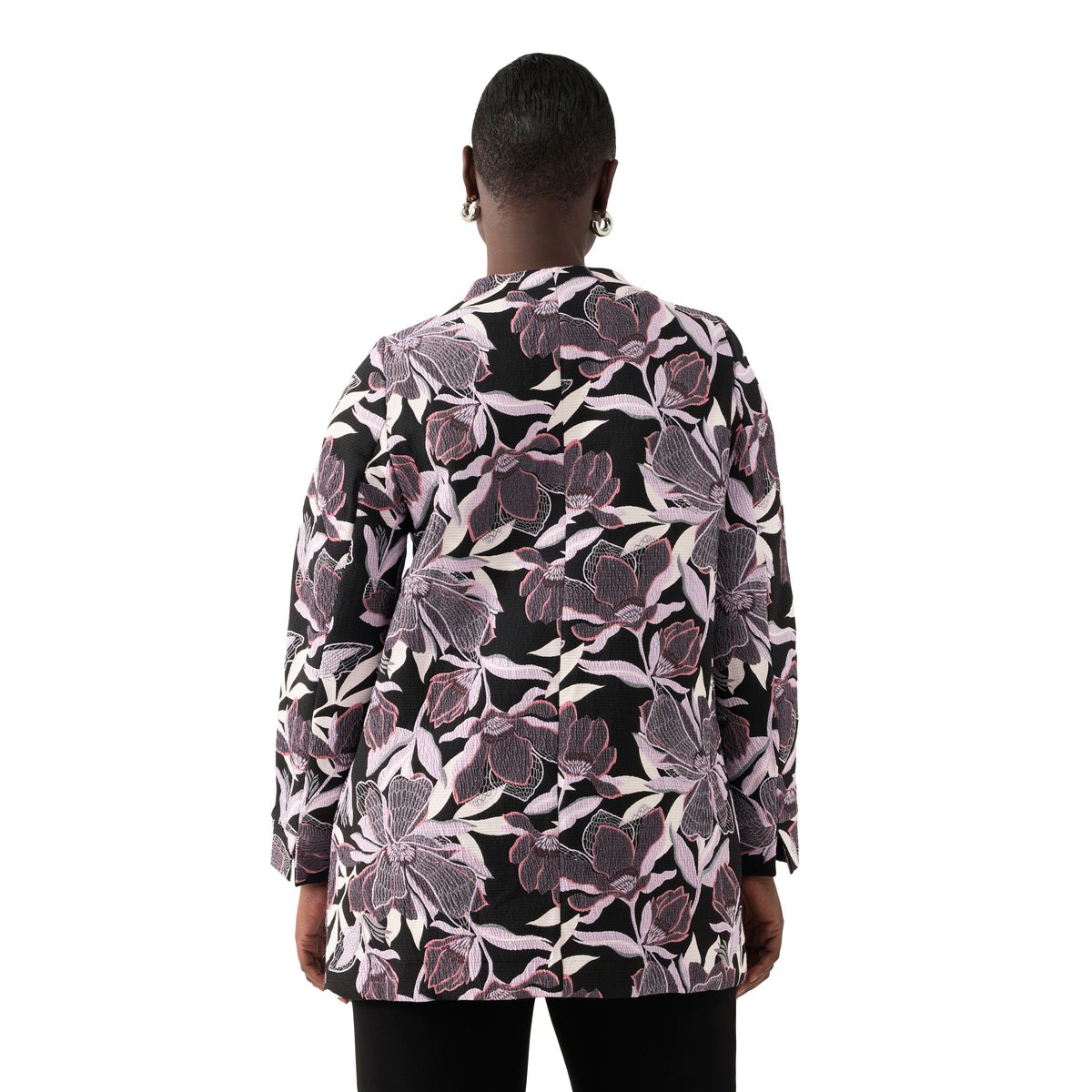Veste Jacquard motif fleurs noir, ULLA POPKEN