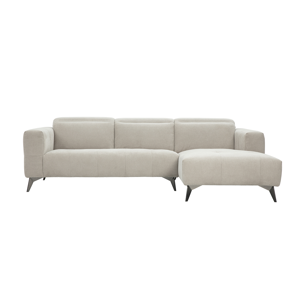 Canapé d'angle droit 3 places avec têtières ajustables en tissu chenille beige et métal NORELL beige, MILIBOO