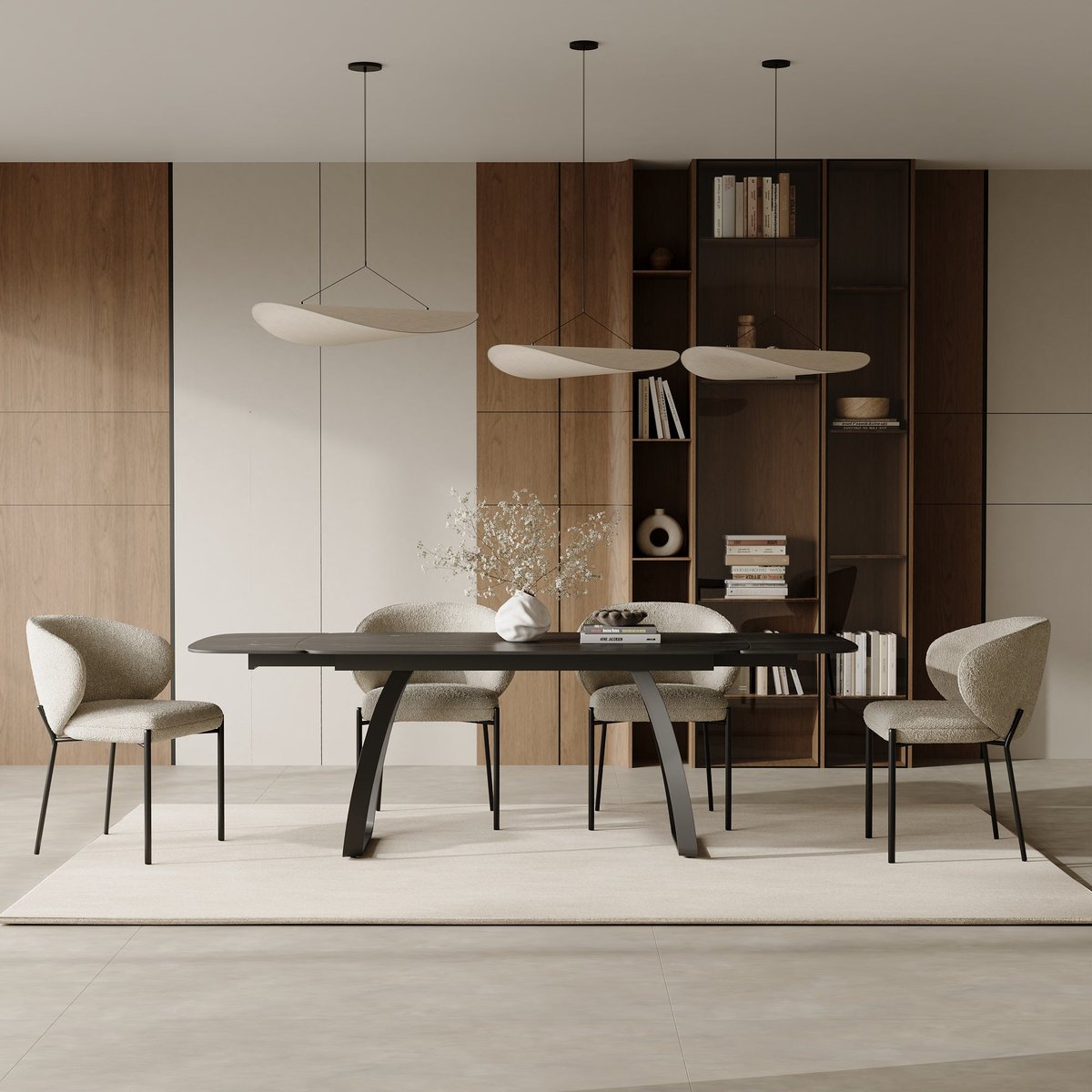 Table à manger extensible en céramique DAHLIA carrara noir et noir, SIA HOME