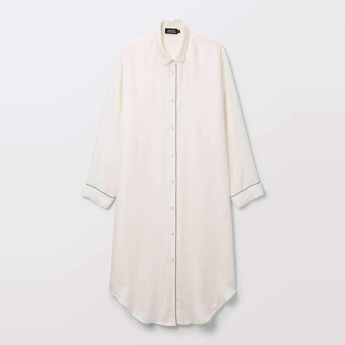 Chemise de nuit longue unie en cupro et viscose ecru, MONOPRIX
