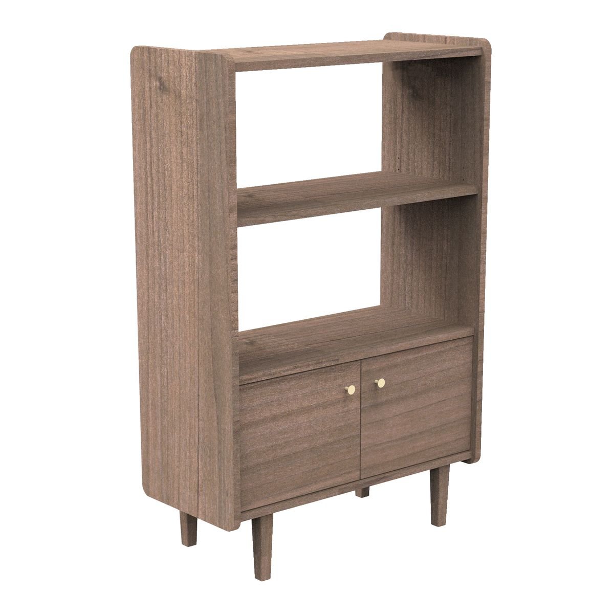 Bibliothèque 2 portes et 1 penderie en bois avec boutons métal marron, SAUTHON