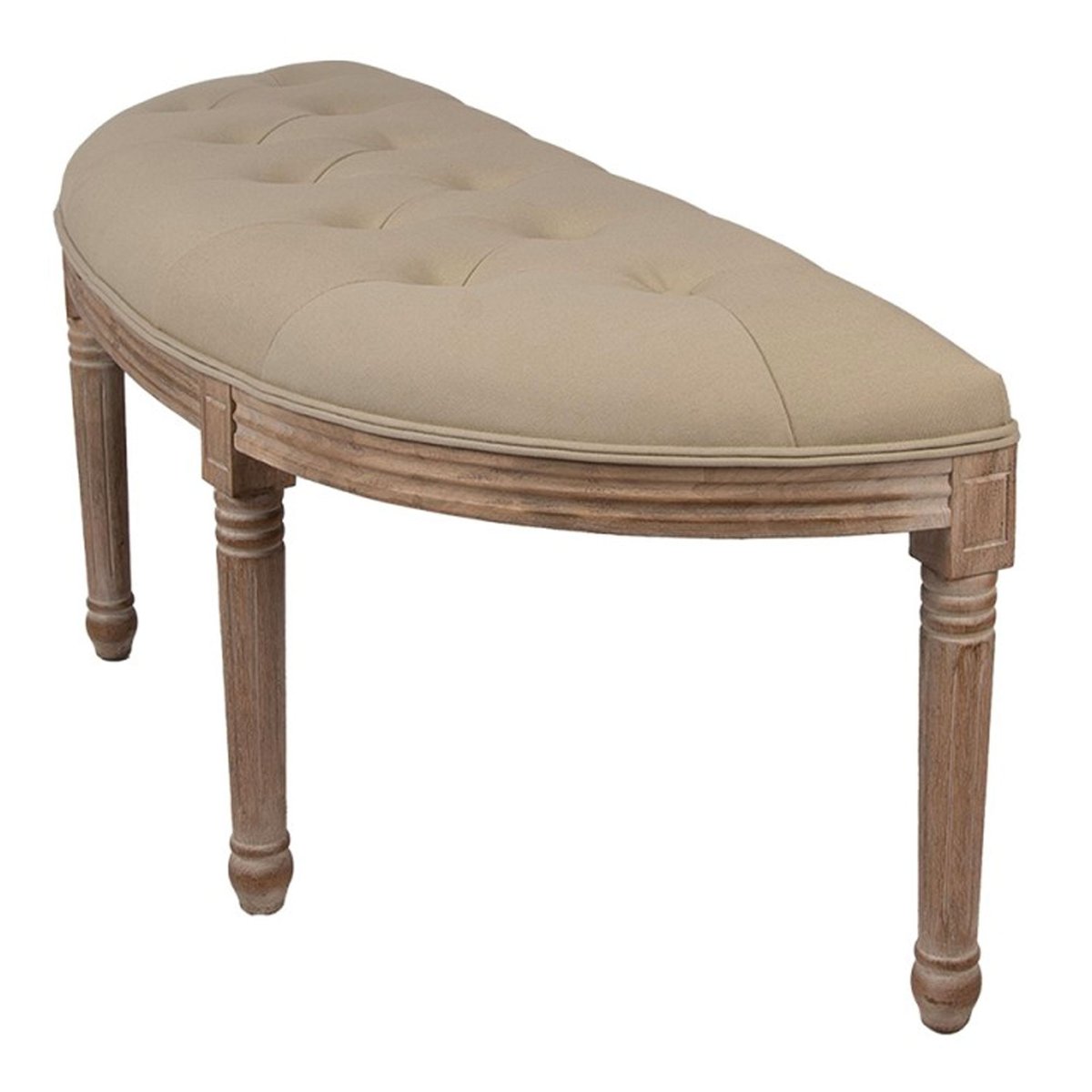 Banquette capitonnée classique demi-lune bois et tissu beige 125x41x48cm beige, WADIGA