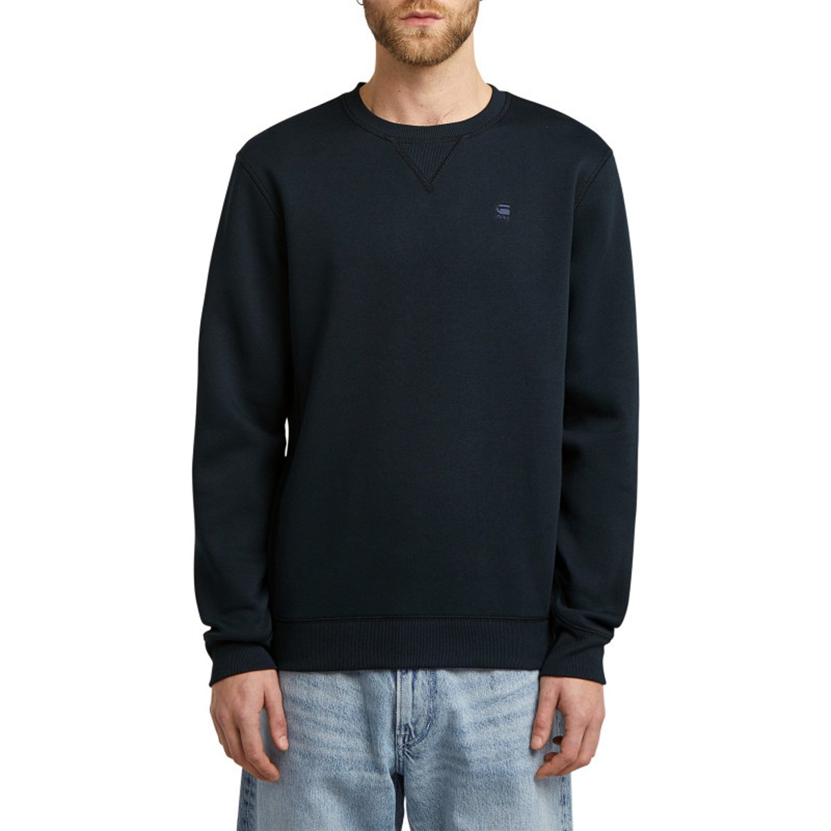 Sweat marine uni avec une coupe droite et des manches longues bleu foncé, G-Star RAW