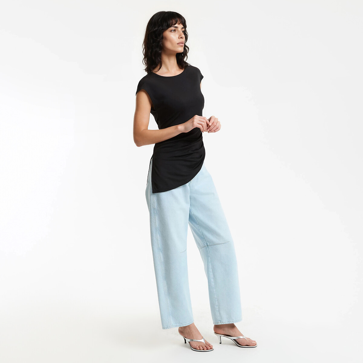 T-shirt col bateau manches courtes drapé noir, LA REDOUTE COLLECTIONS