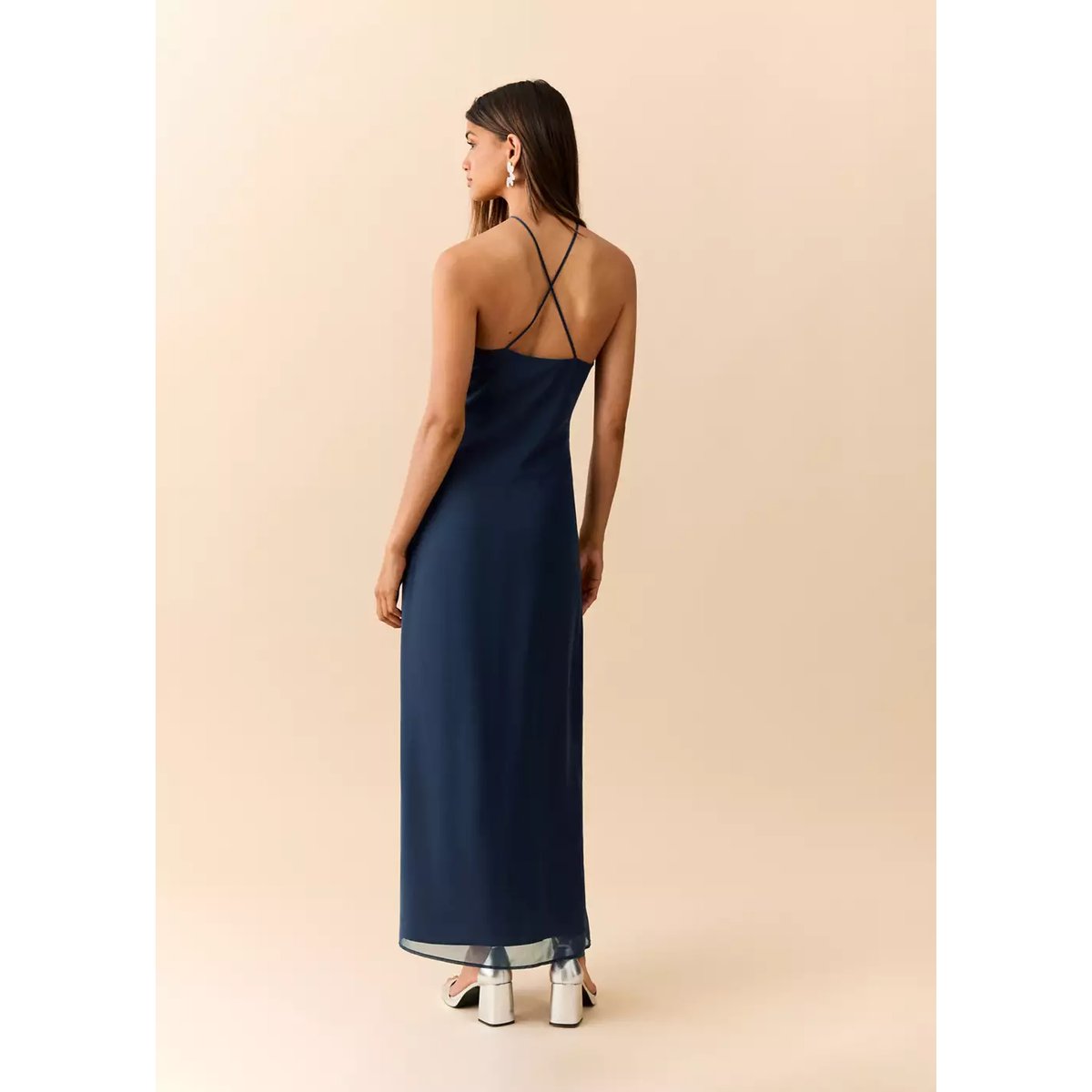 Robe halter fines bretelles bleu marine, MANGO TEEN