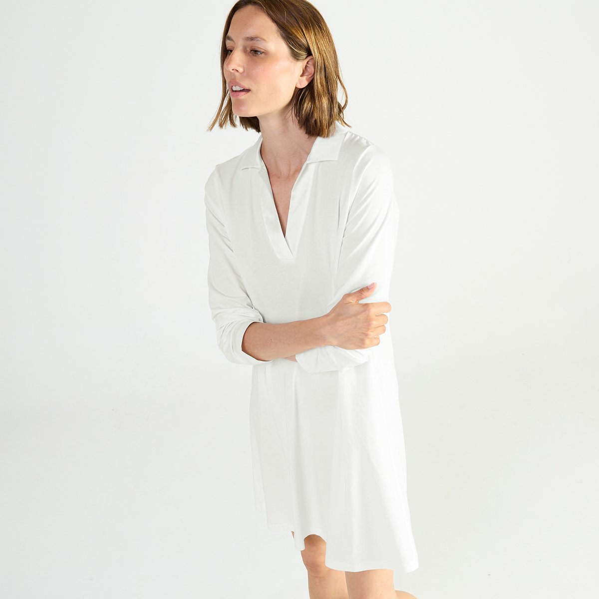Chemise de nuit courte col polo en jersey ENVOUTANTE ecru, LAURENCE TAVERNIER