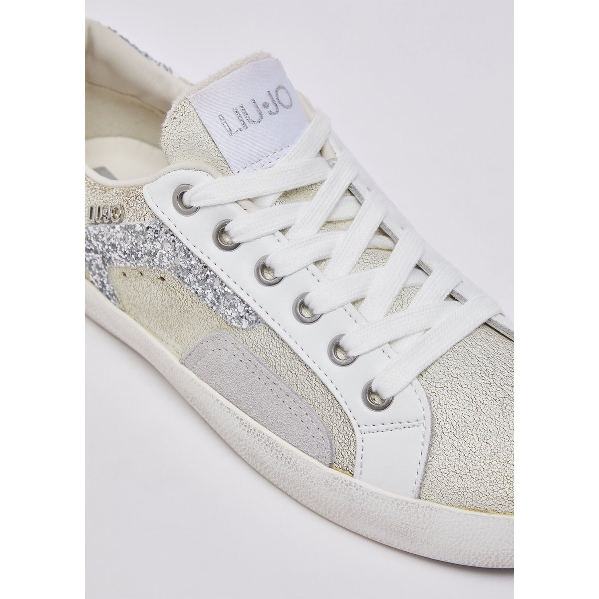 Sneakers en cuir crackle blanc et gris, LIU JO