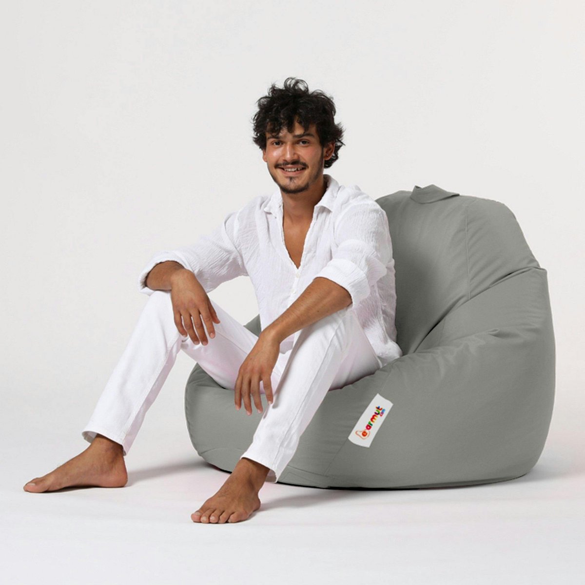 Pouf poire XXL imperméable pour jardin ARTA gris, PIER IMPORT