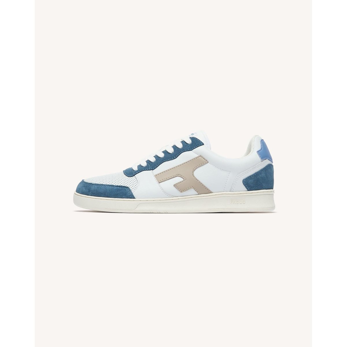 Baskets basses cuir suede HAZEL blanc et bleu, FAGUO