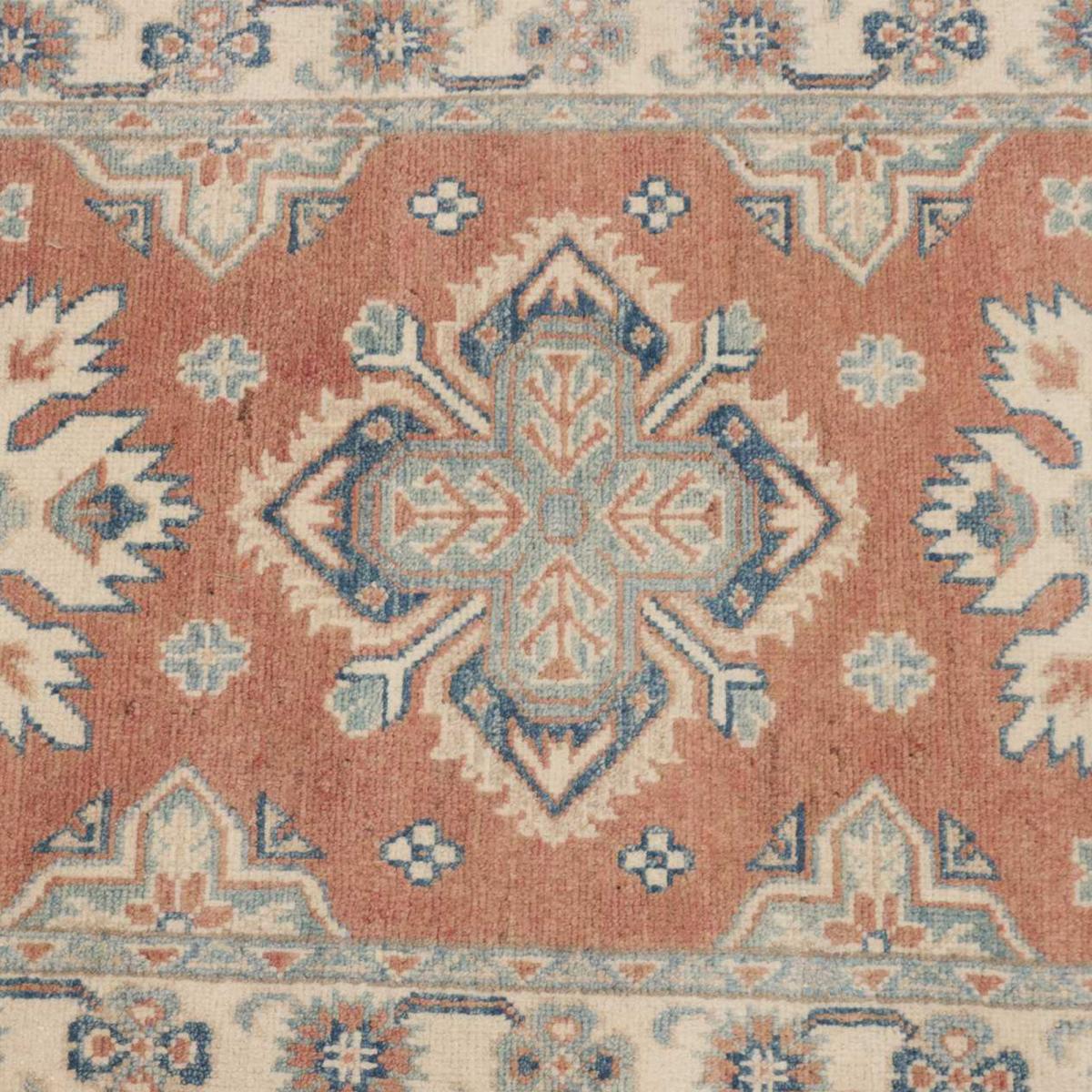 Tapis d'orient aux motifs géométriques, noué main, KAZAK CO 120 terracotta, crème, bleu, UN AMOUR DE TAPIS