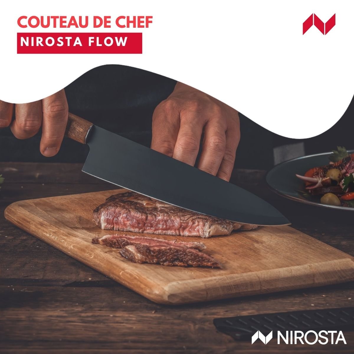 Couteau de chef 33 cm FLOW bois,noir, NIROSTA