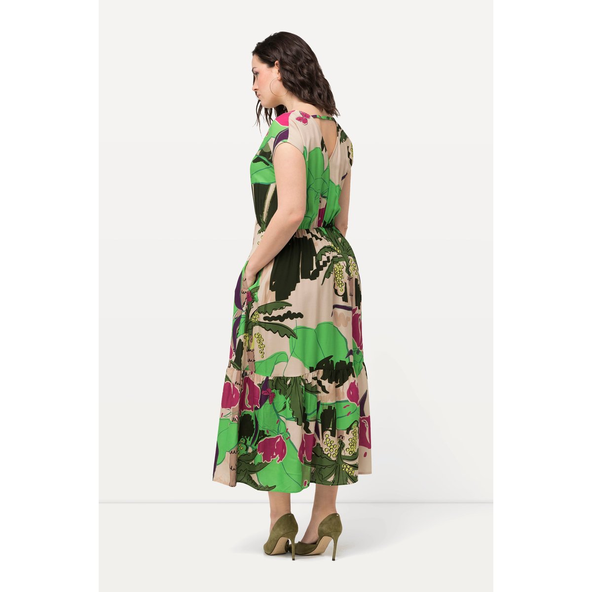 Robe maxi à motif palmiers, sans manches persil, ULLA POPKEN