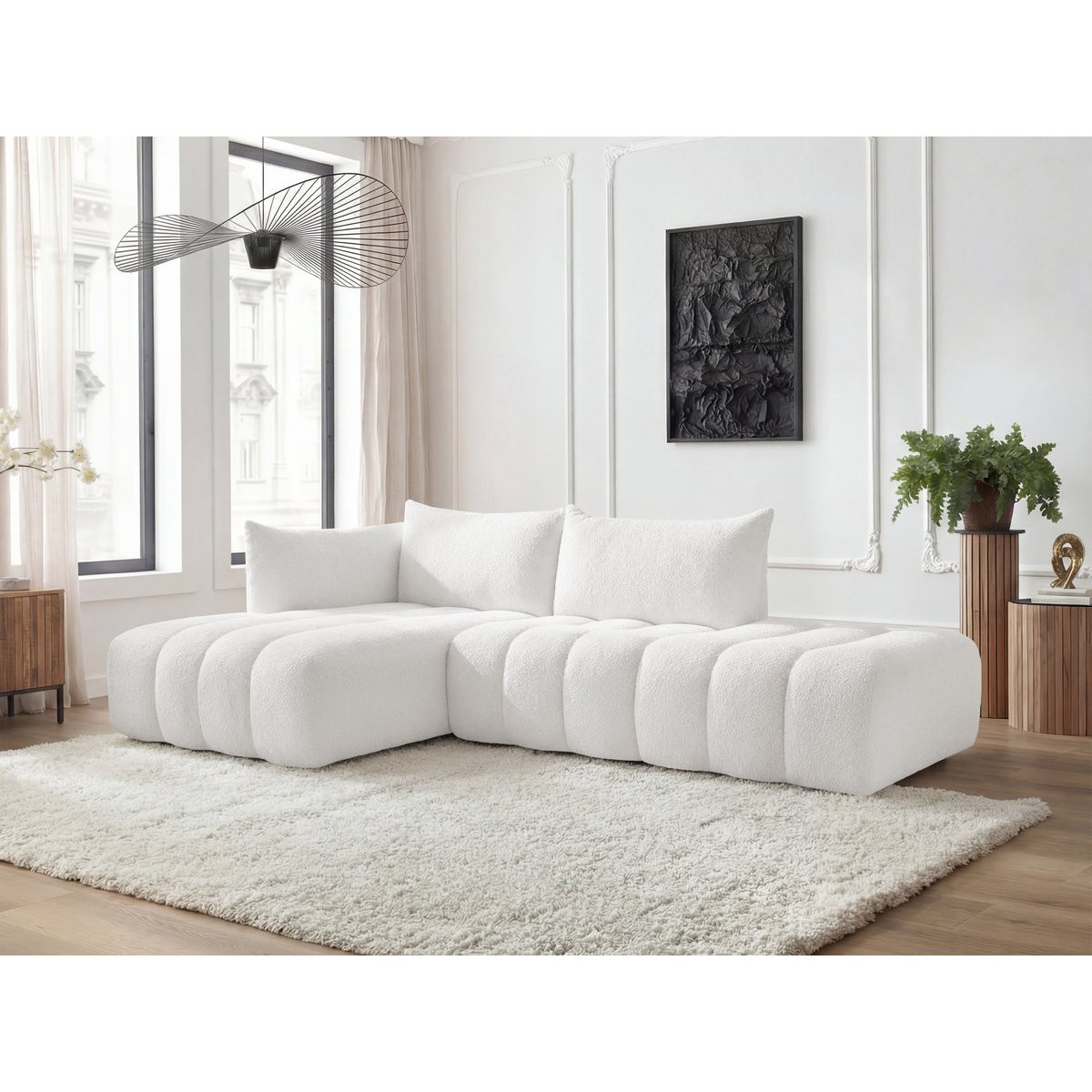 Canapé modulable 4 places en tissu bouclette, AZRA blanc, BOBOCHIC