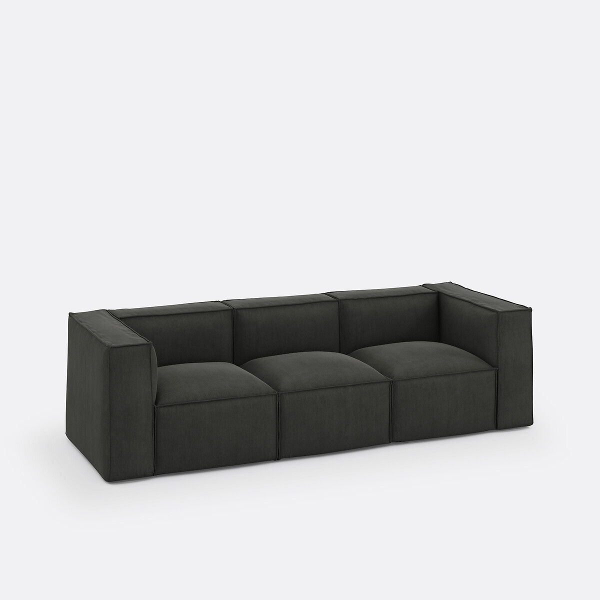 Canapé modulable, 3 places, en velours côtelé fines côtes, SEVEN gris, LA REDOUTE INTERIEURS
