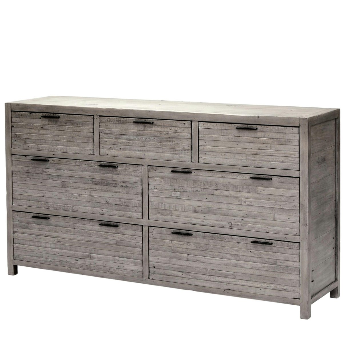 Commode 7 tiroirs en bois recyclé gris lamelles horizontales style campagne 160 cm SIENNE bois naturel, PIER IMPORT