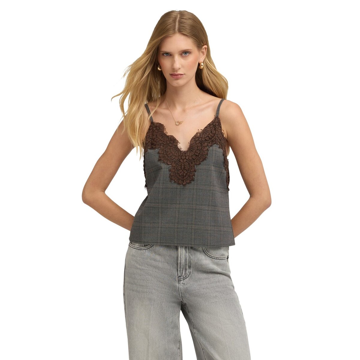 Top à carreaux avec empiècement gris, MOTIVI