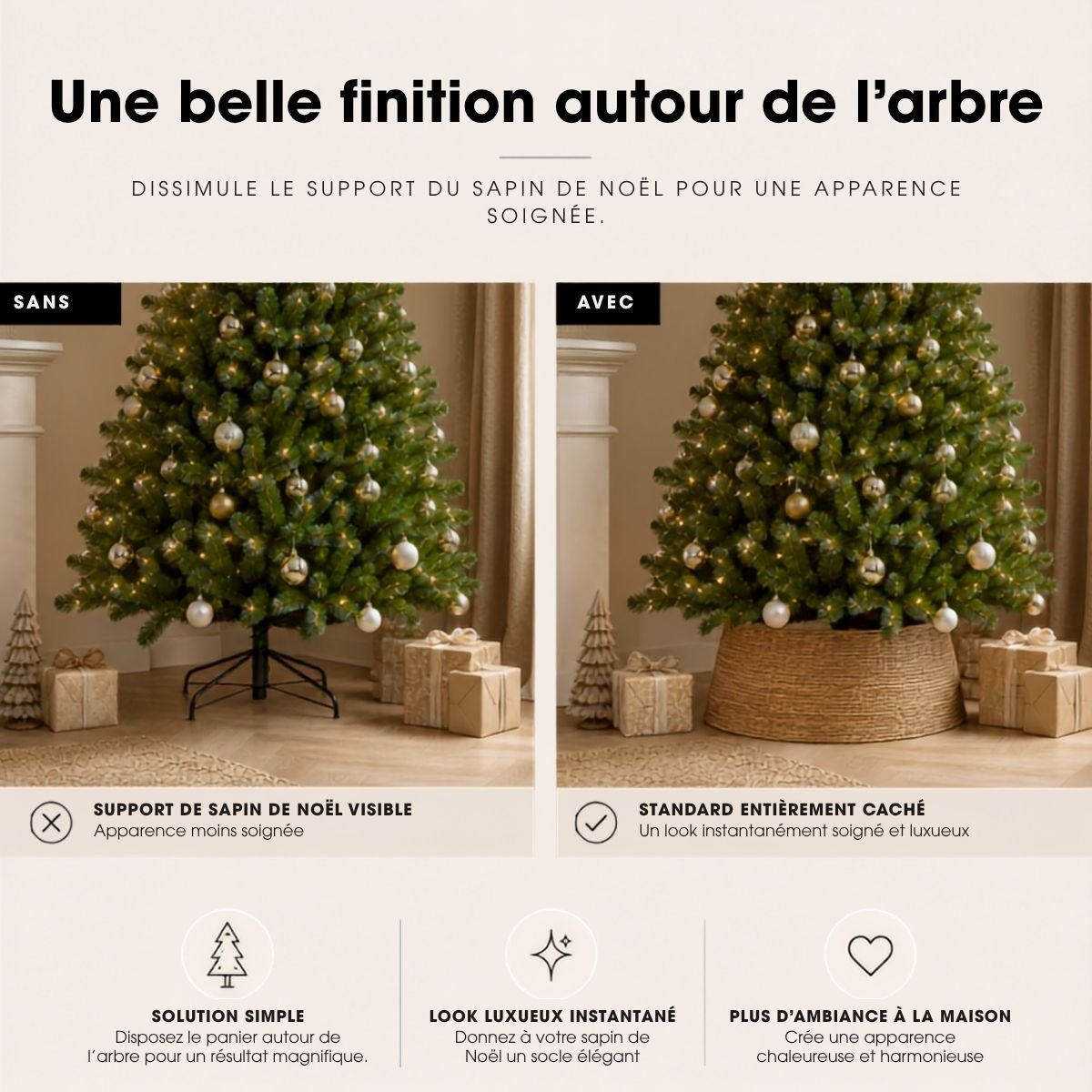 Cache-pied de sapin de Noël L brun, MICA DECORATIONS