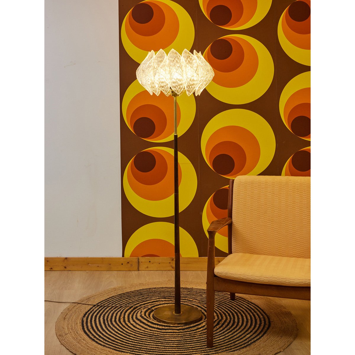 Lampadaire esprit scandinave en plexiglass Julien N°404 - Bon état doré, DEBONGOUT