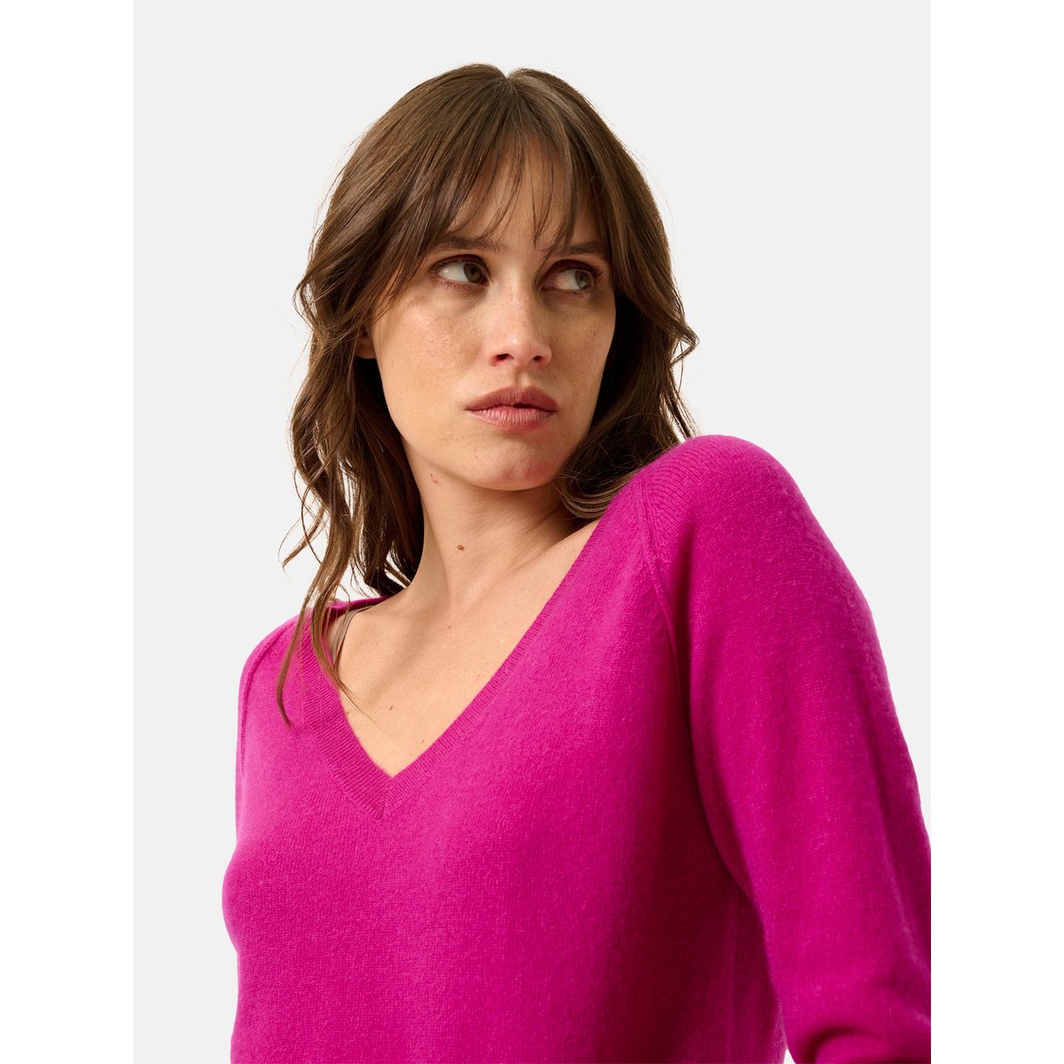 Pull Col V  Violine Phoebe violet foncé, JUST CASHMERE