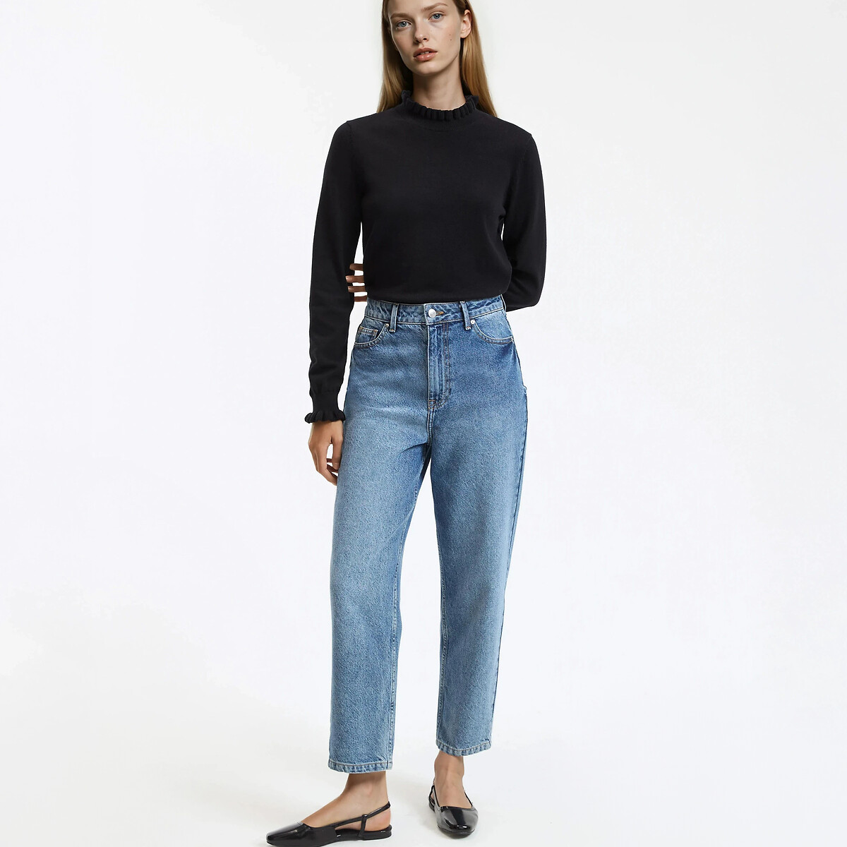 Jean mom en coton bio, Signature PAULINE bleu stone, LA REDOUTE COLLECTIONS