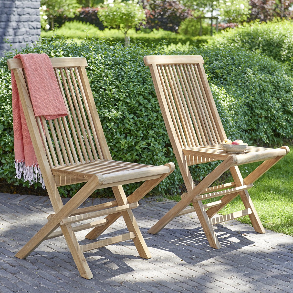 Lot de 2 chaises de jardin en teck massif pliantes MIDLAND naturel, BERAH GETAH