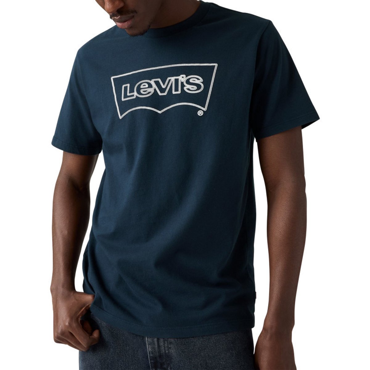 T-shirt en coton bleu marine avec col rond et logo de la marque marine, LEVI'S