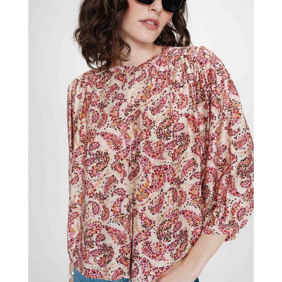 Blouse imprimée manches 3/4 VEZIA imprimé rose, GRACE & MILA