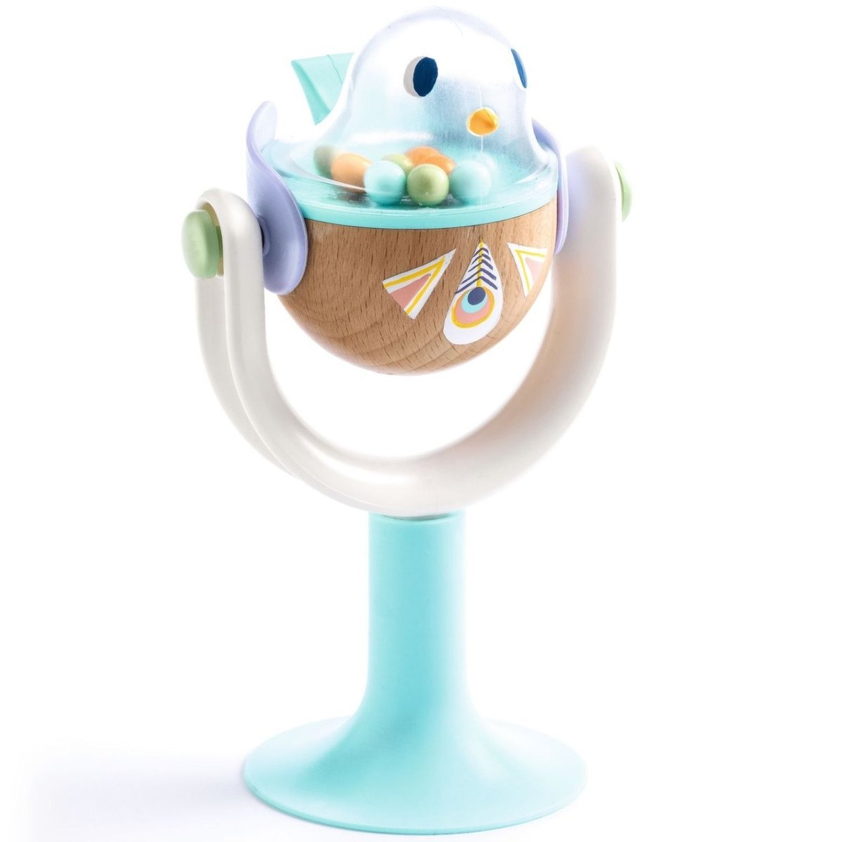 Hochet culbuto BabyReversi bleu, marron, blanc, DJECO