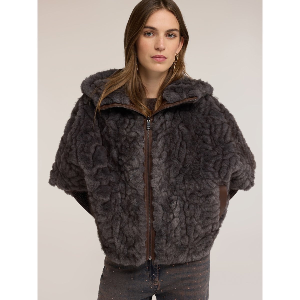 Cape réversible avec zip marron, MOTIVI