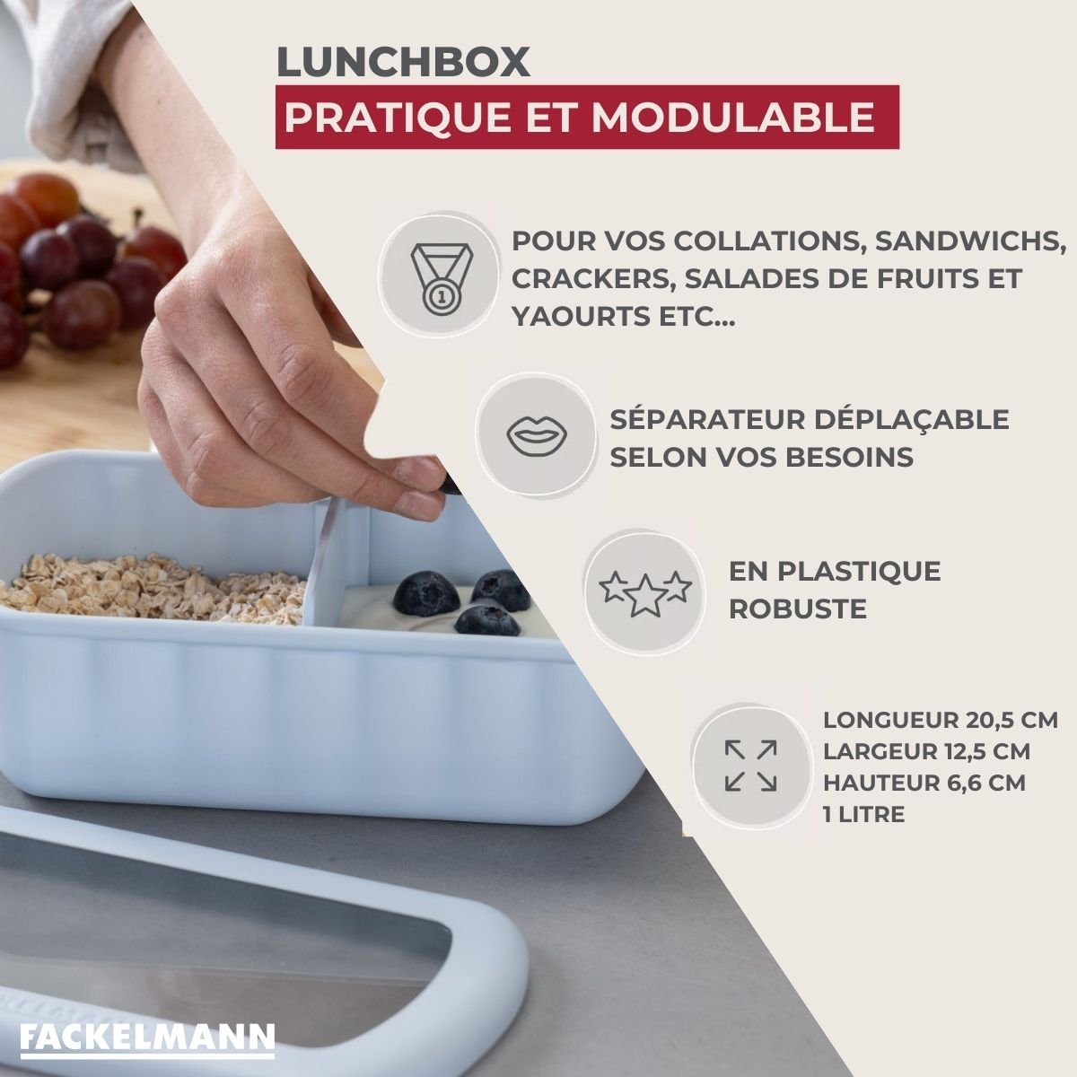 Lunchbox Bleue à compartiment réglable 1 litre sans BPA STORAGE bleu, FACKELMANN