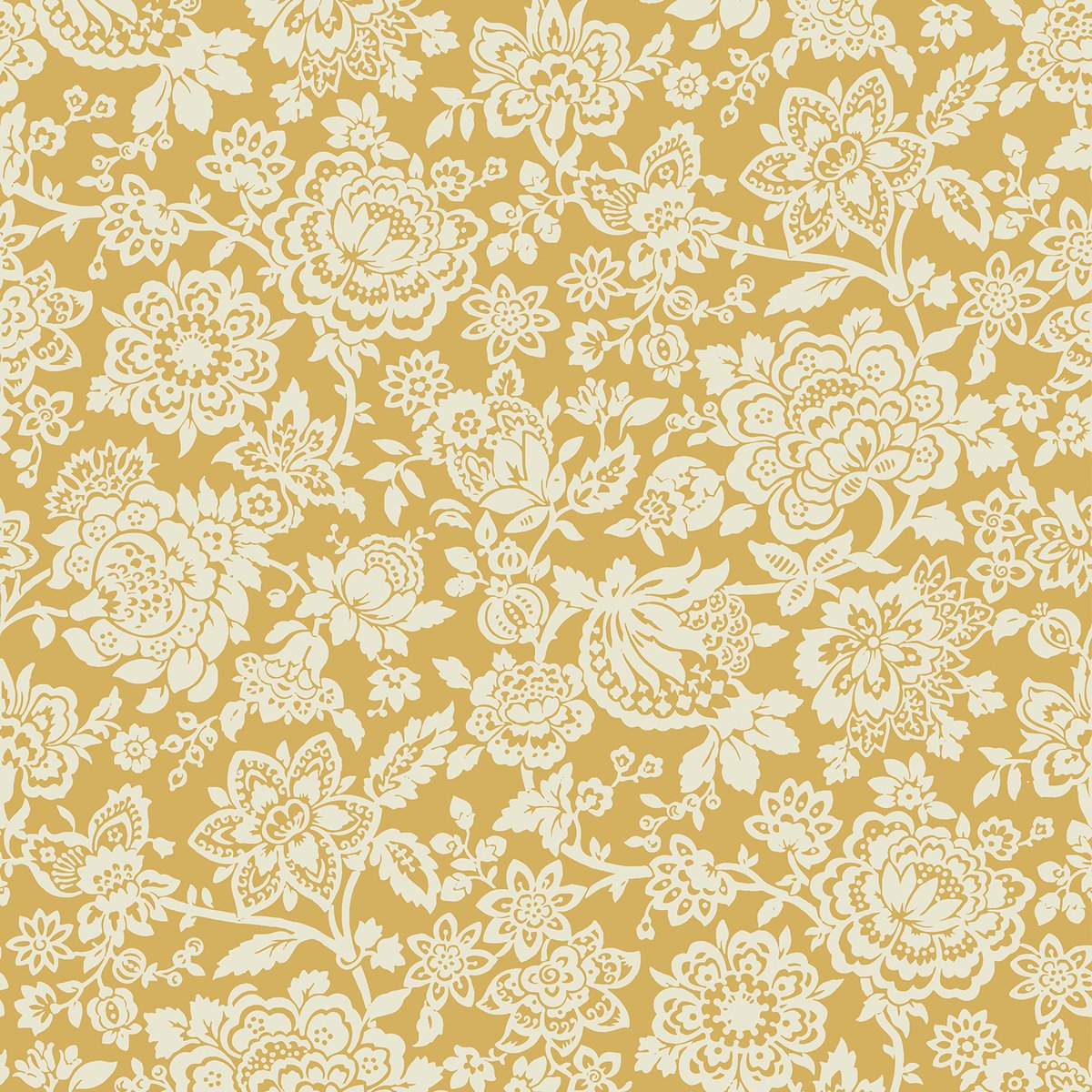 Papier peint Feuillage d'été Laurissa jaune ocré, LAURA ASHLEY