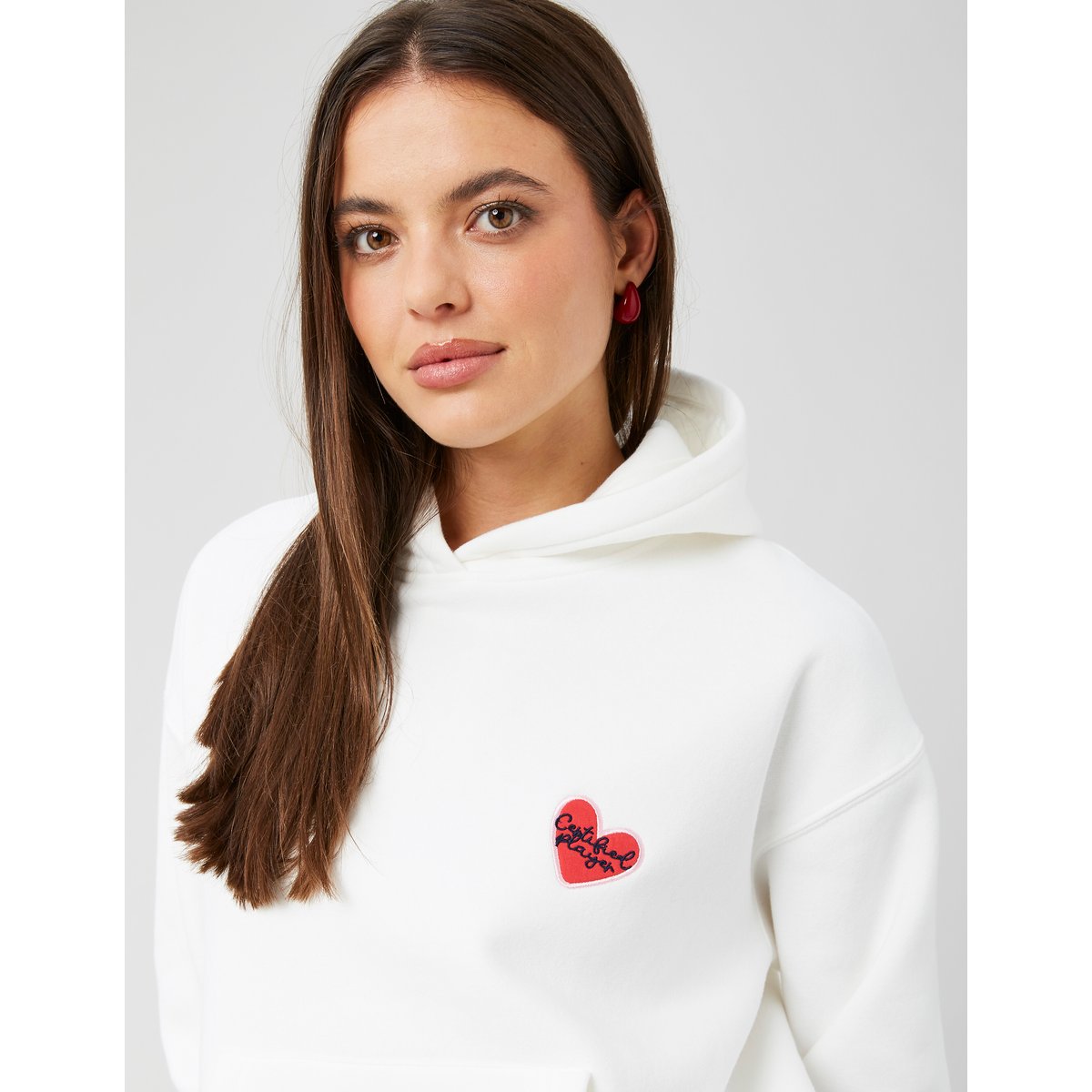 Sweat col capuche imprimé devant / dos blanc écru, BZB