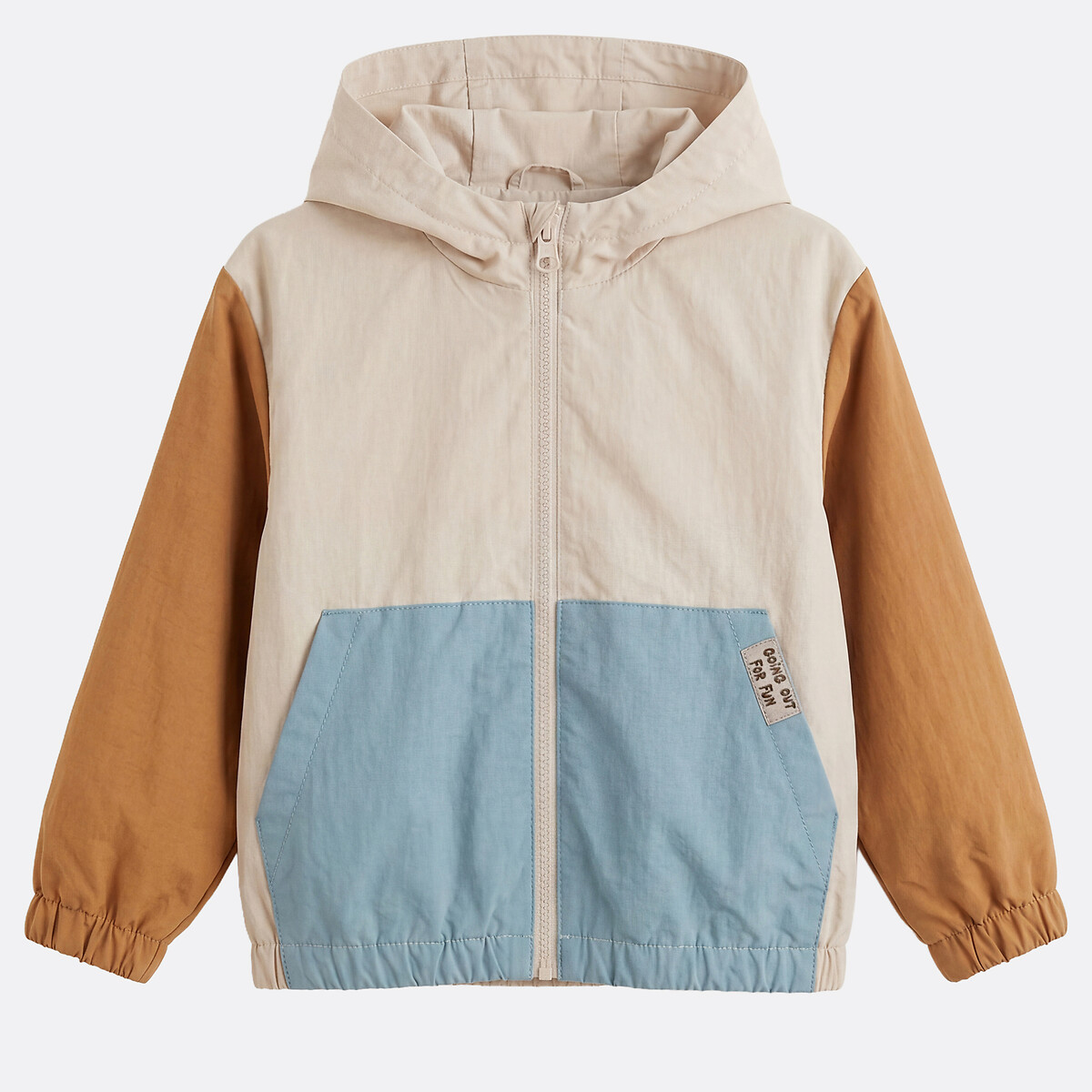 Blouson coupe-vent à capuche color block bleu + écru, LA REDOUTE COLLECTIONS
