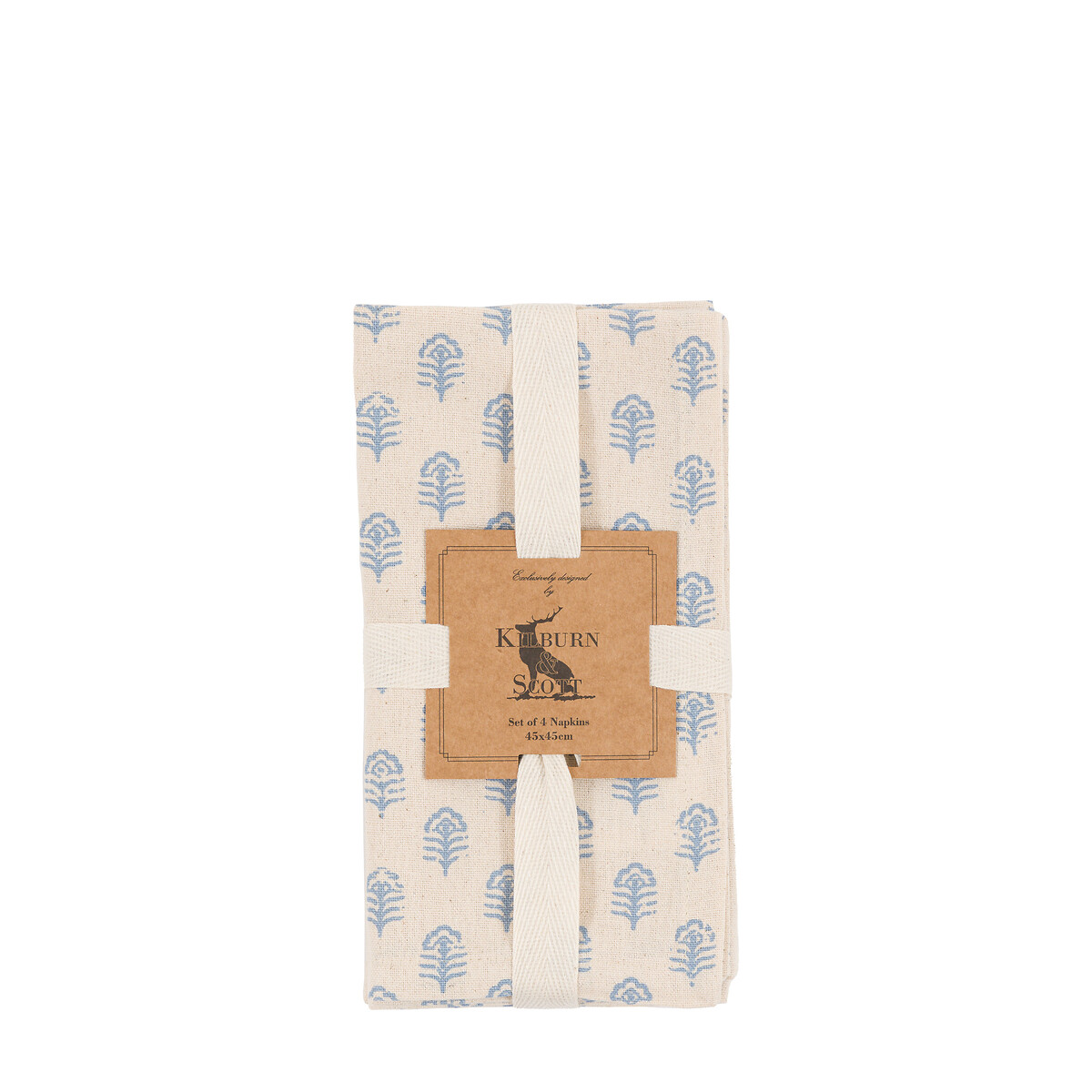 Set of 4 Flora Floral Stamp Napkins blue, ÉDITÉ