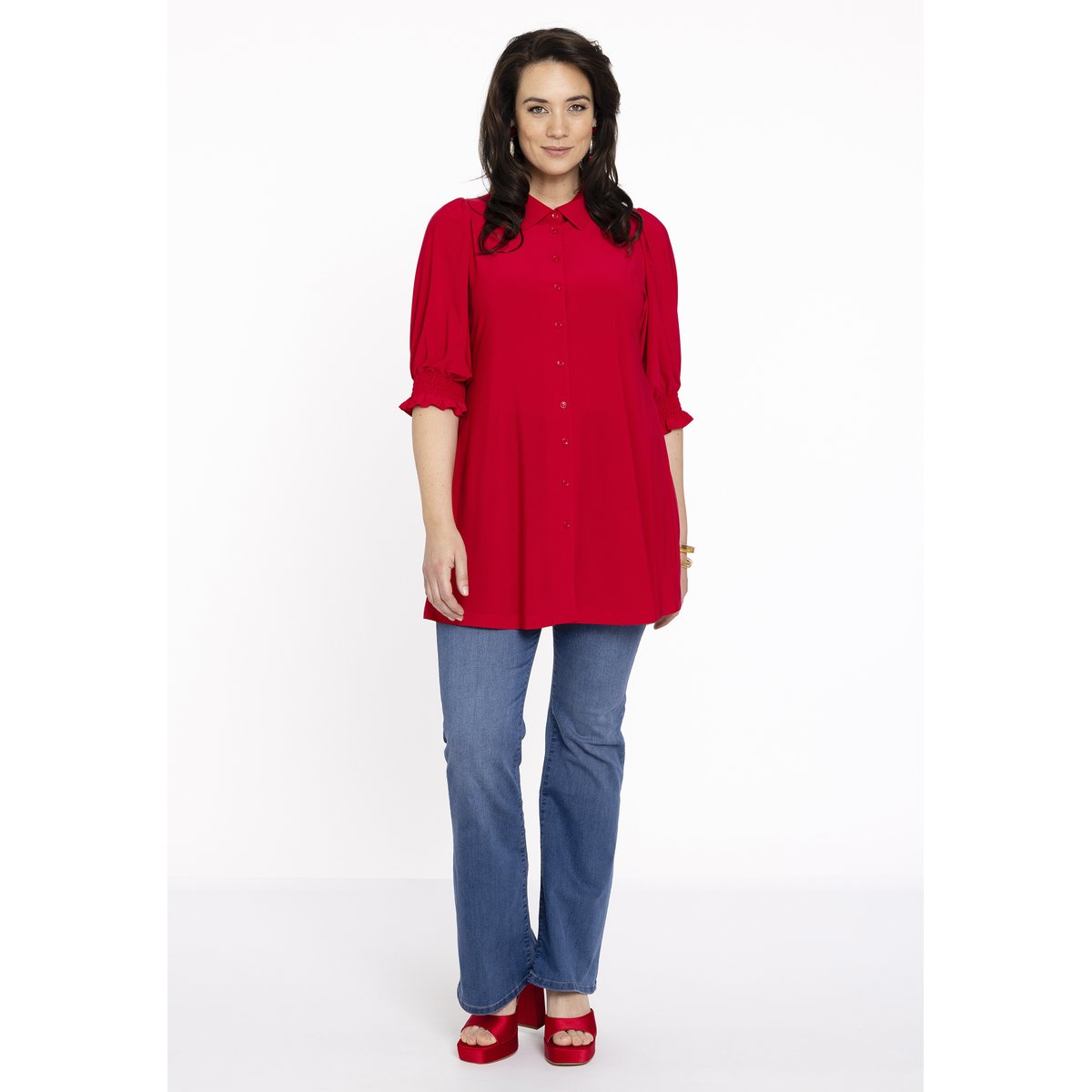 Chemise avec manches bouffantes rouge, YOEK