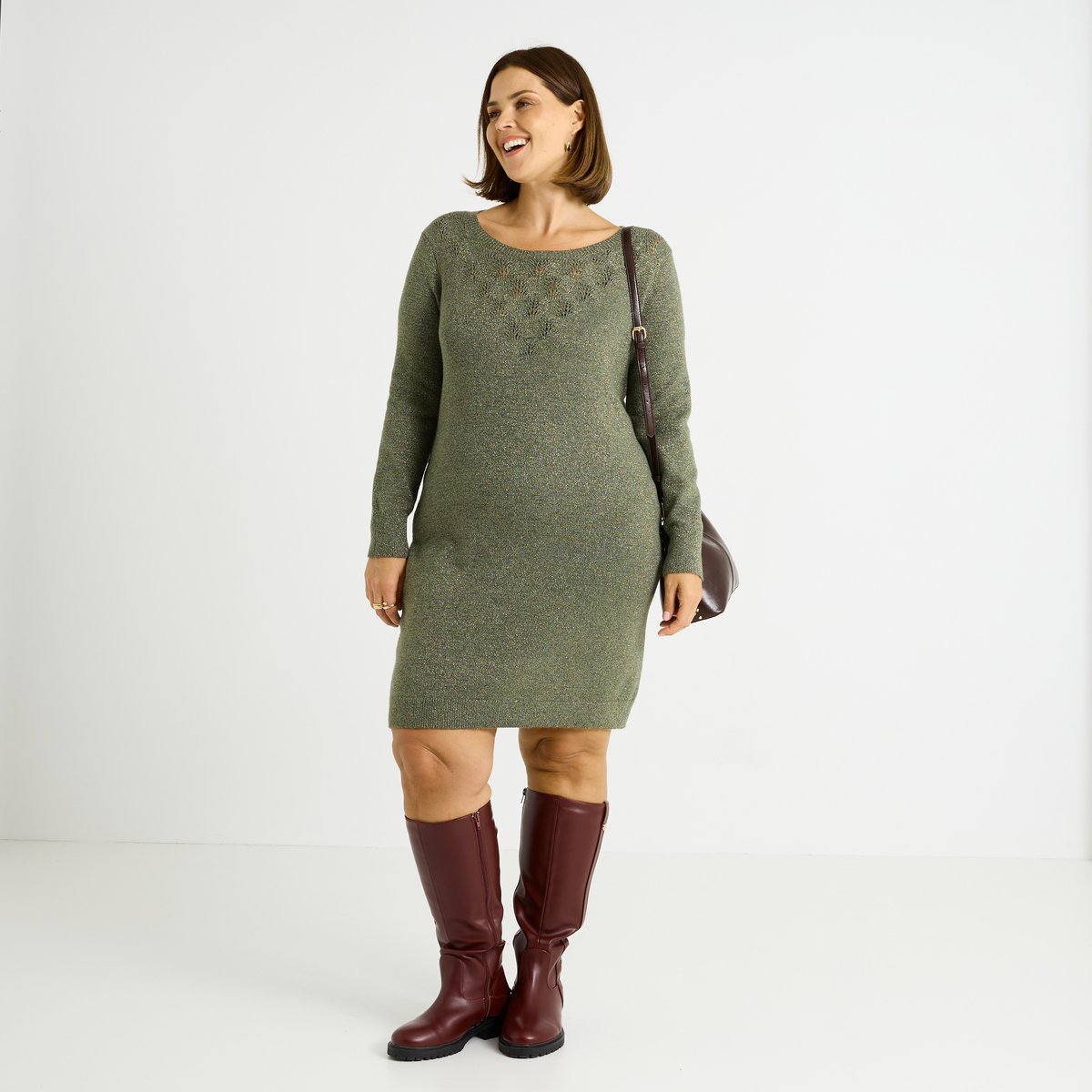 Robe pull fils brillants vert kaki, GRAIN DE MALICE