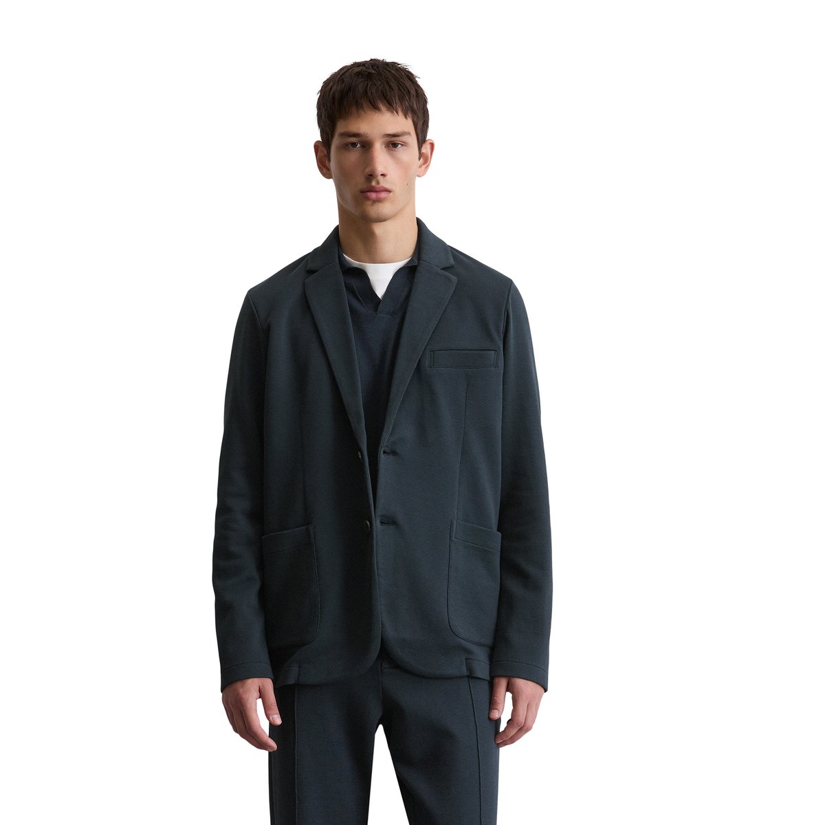 Blazer en jersey shaped en coton bio mélangé bleu foncé, MARC O'POLO