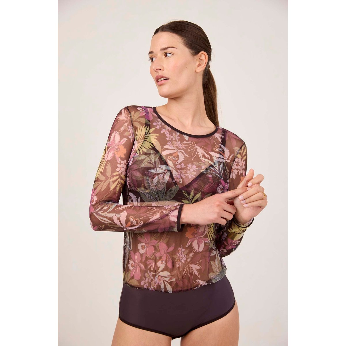 Body manches longues en microfibre et tulle NUFIT GARDEN nighty garden, MAISON LEJABY